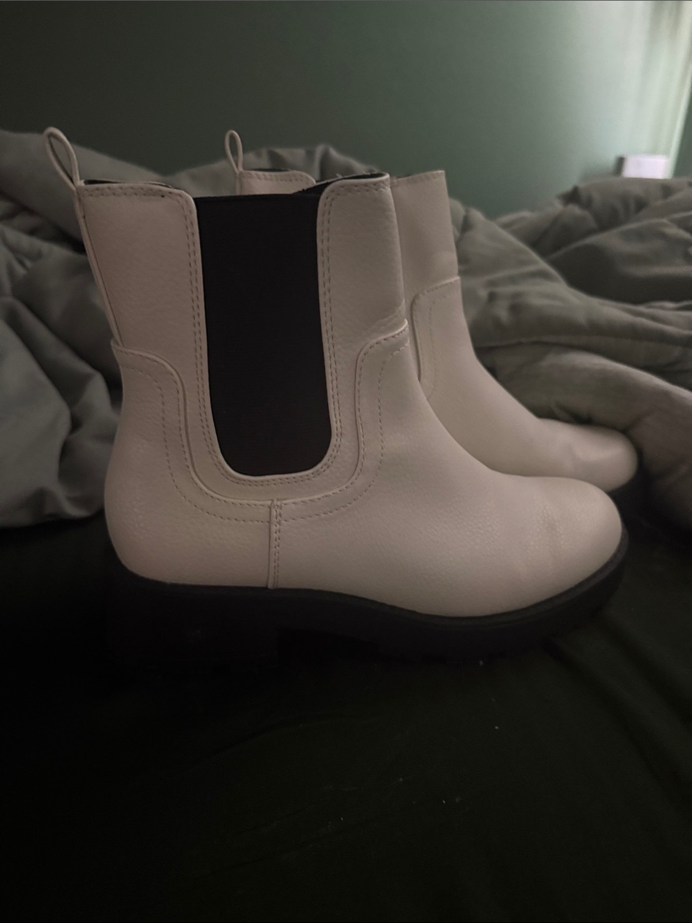 Old Navy White Chelsea Ankle Boots with Black Elastic Panels